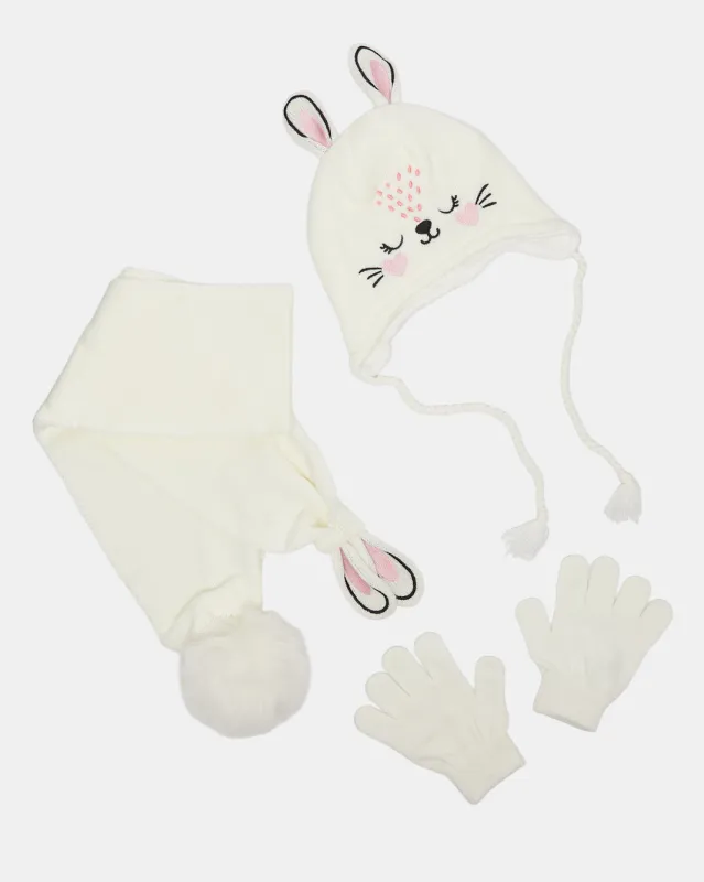 Girls Ivory Knitted Scarf Set (3 Piece) sold by Redtag