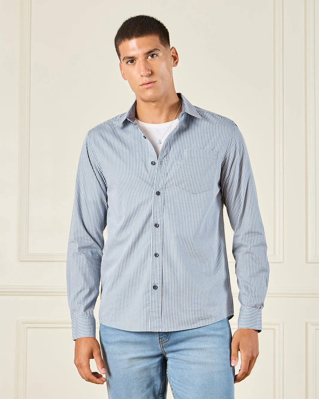 Men Navy Button Down Long Sleeve Shirt sold by Redtag