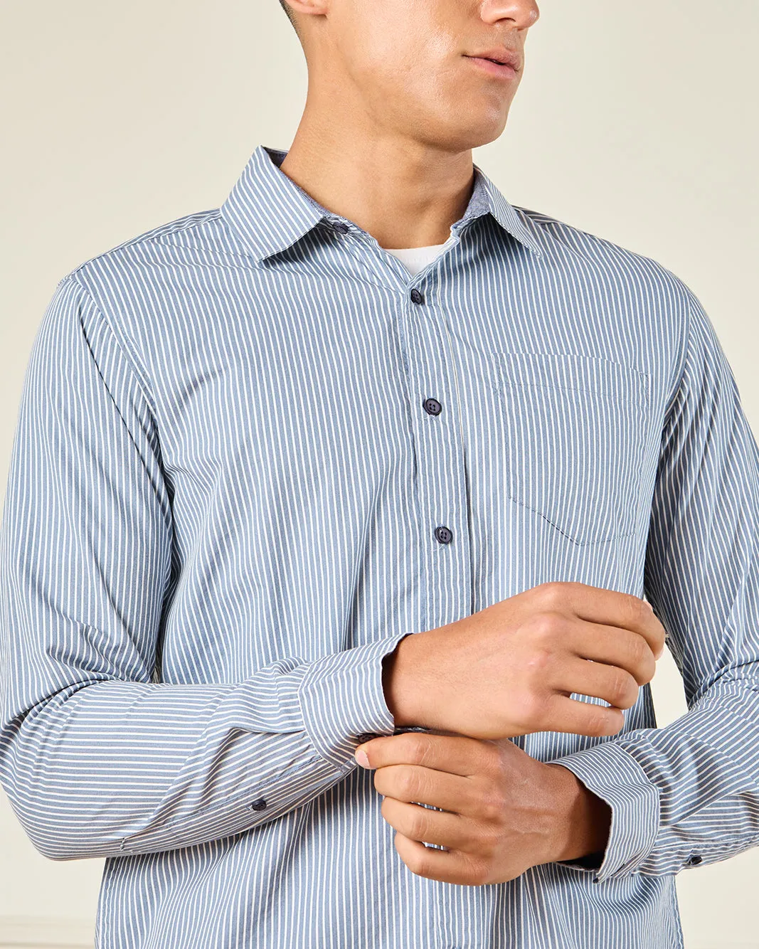 Men Navy Button Down Long Sleeve Shirt sold by Redtag product image thumbnail 4