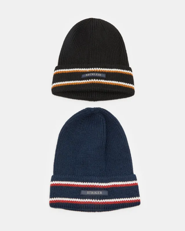 Men Black And Navy Knitted Cap Set (Pack Of 2) sold by Redtag