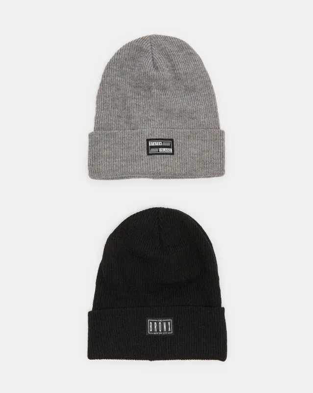 Men Grey And Black Knitted Cap Set (Pack Of 2) sold by Redtag