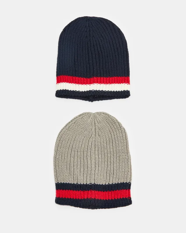 Men Navy And Grey Knitted Cap Set (Pack Of 2) sold by Redtag