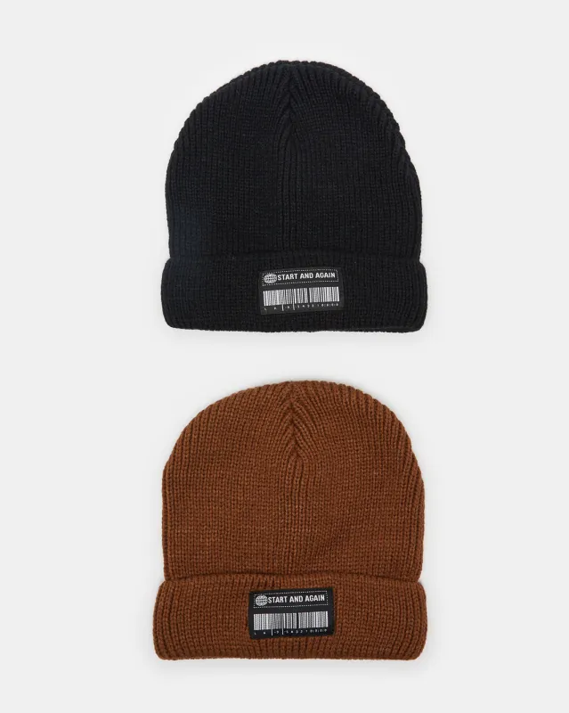 Men Black And Brown Knitted Cap Set (Pack Of 2) sold by Redtag