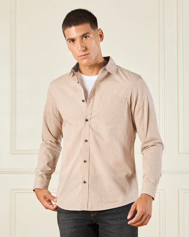 Men Beige Striped Long Sleeve Shirt sold by Redtag