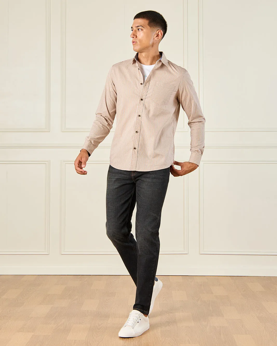 Men Beige Striped Long Sleeve Shirt sold by Redtag product image thumbnail 2