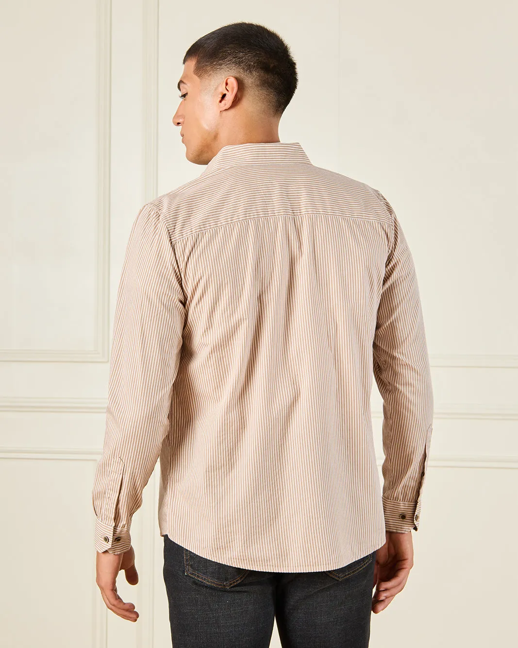 Men Beige Striped Long Sleeve Shirt sold by Redtag product image thumbnail 3