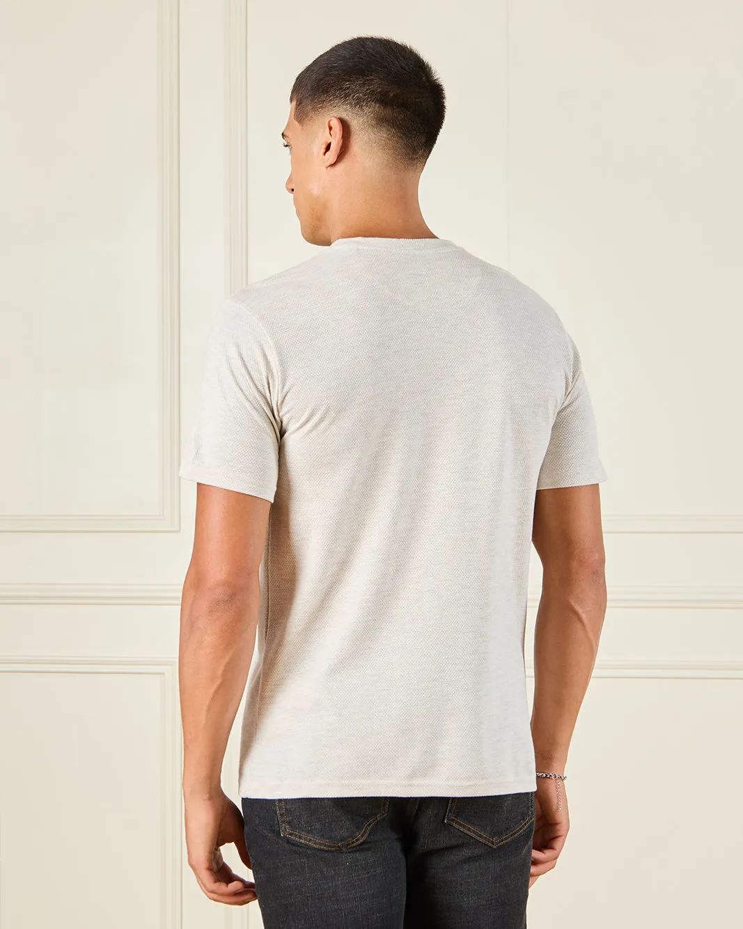 Men Ivory Jacquard T-Shirt sold by Redtag product image thumbnail 3