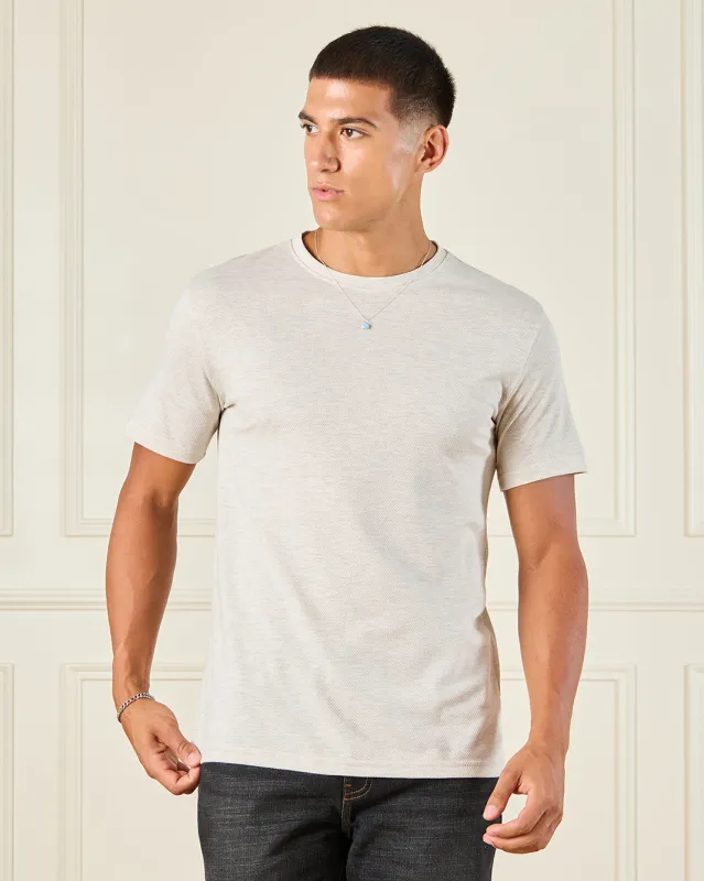Men Ivory Jacquard T-Shirt sold by Redtag