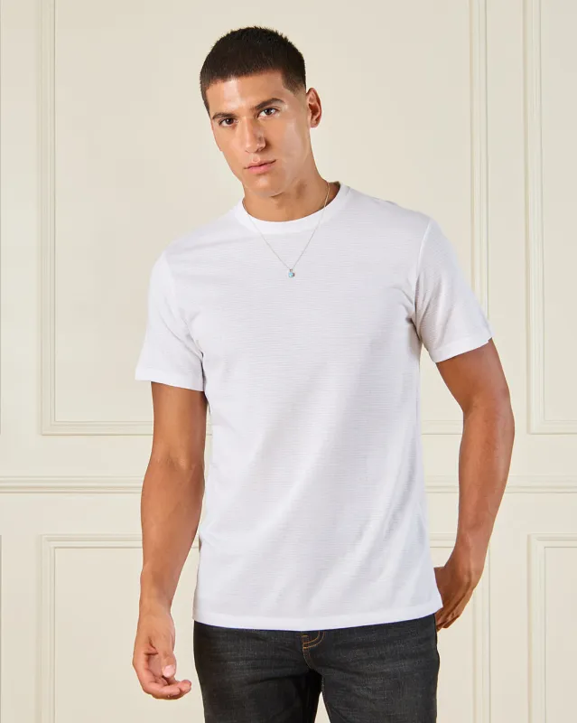 Men White Jacquard T-Shirt sold by Redtag