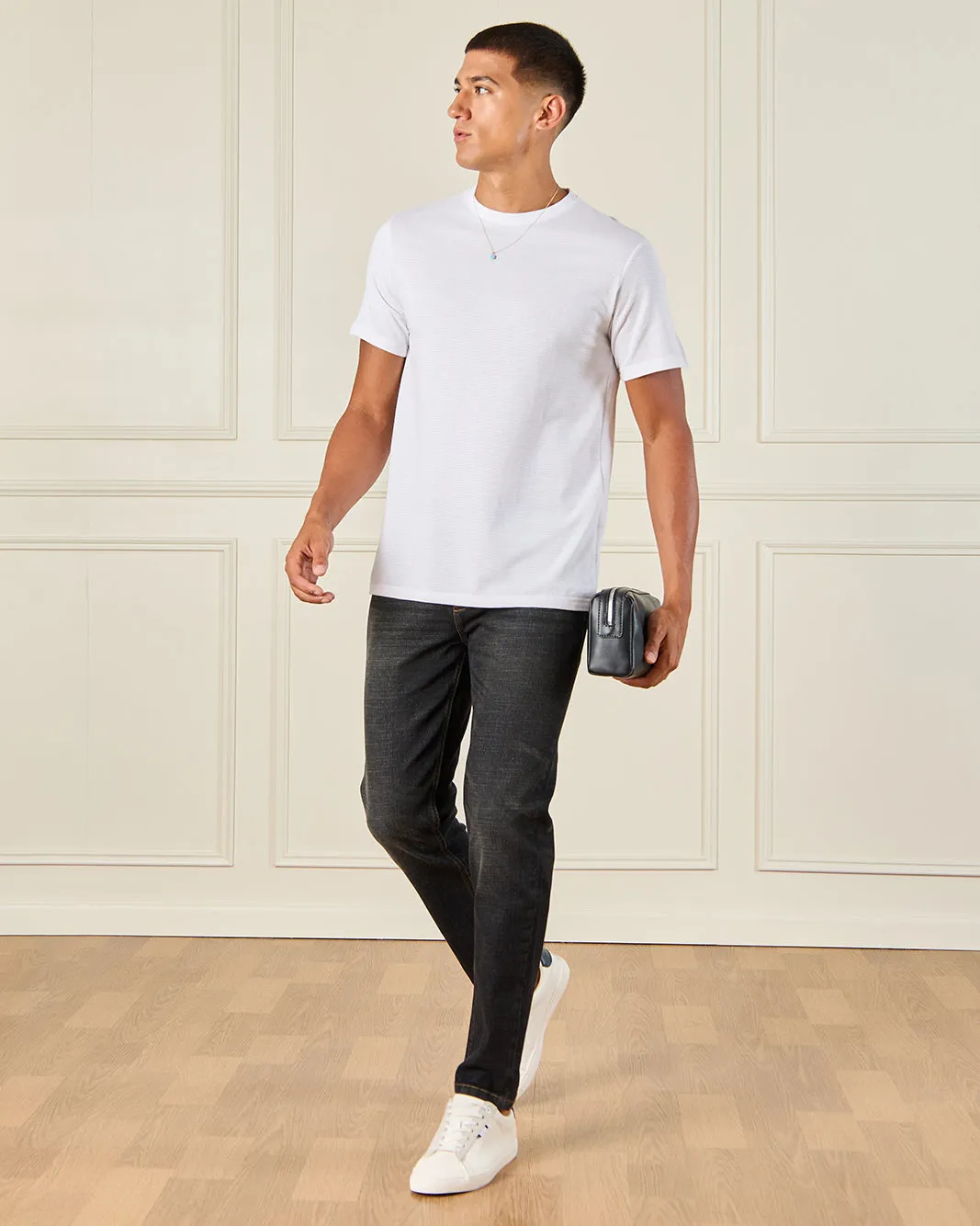 Men White Jacquard T-Shirt sold by Redtag product image thumbnail 2