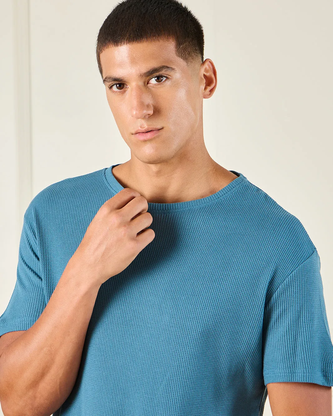 Men Blue Jacquard T-Shirt sold by Redtag product image thumbnail 4