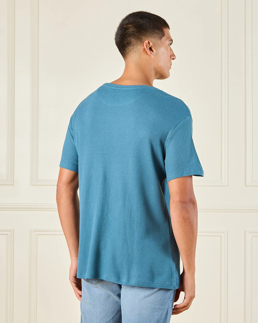 Men Blue Jacquard T-Shirt sold by Redtag product image thumbnail 3