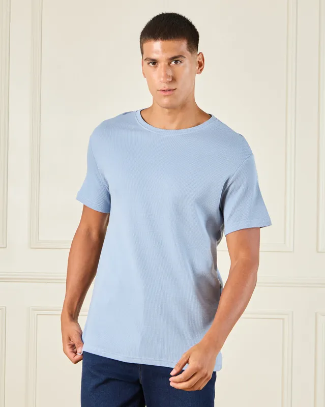 Men Blue Jacquard T-Shirt sold by Redtag