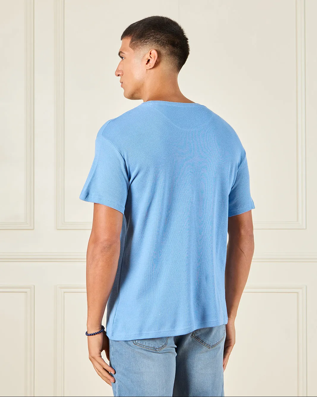 Men Blue Jacquard T-Shirt sold by Redtag product image thumbnail 3