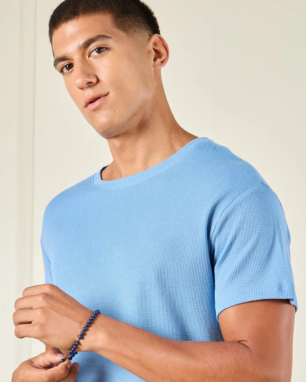 Men Blue Jacquard T-Shirt sold by Redtag product image thumbnail 4