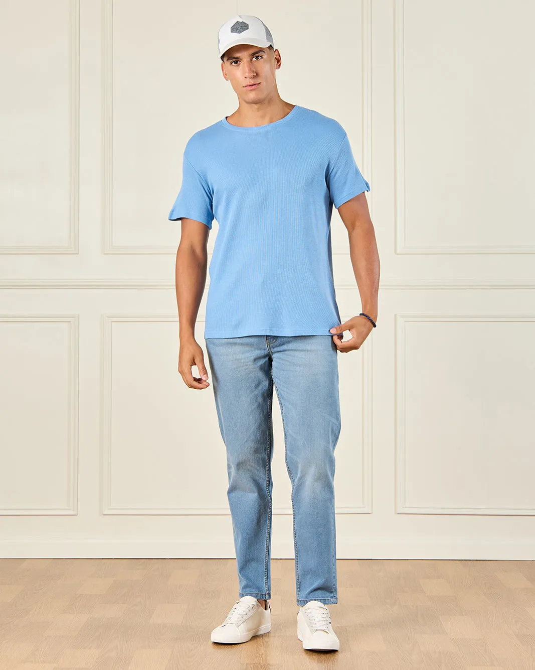 Men Blue Jacquard T-Shirt sold by Redtag product image thumbnail 2