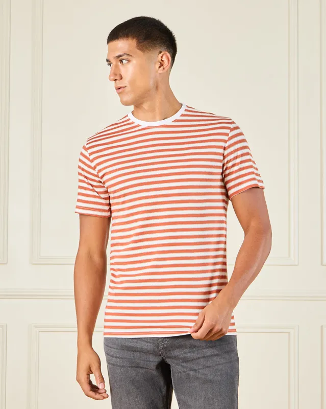 Men Red Jacquard T-Shirt sold by Redtag