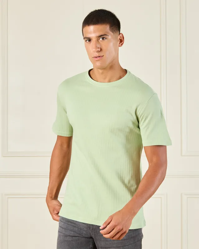 Men Green Jacquard T-Shirt sold by Redtag
