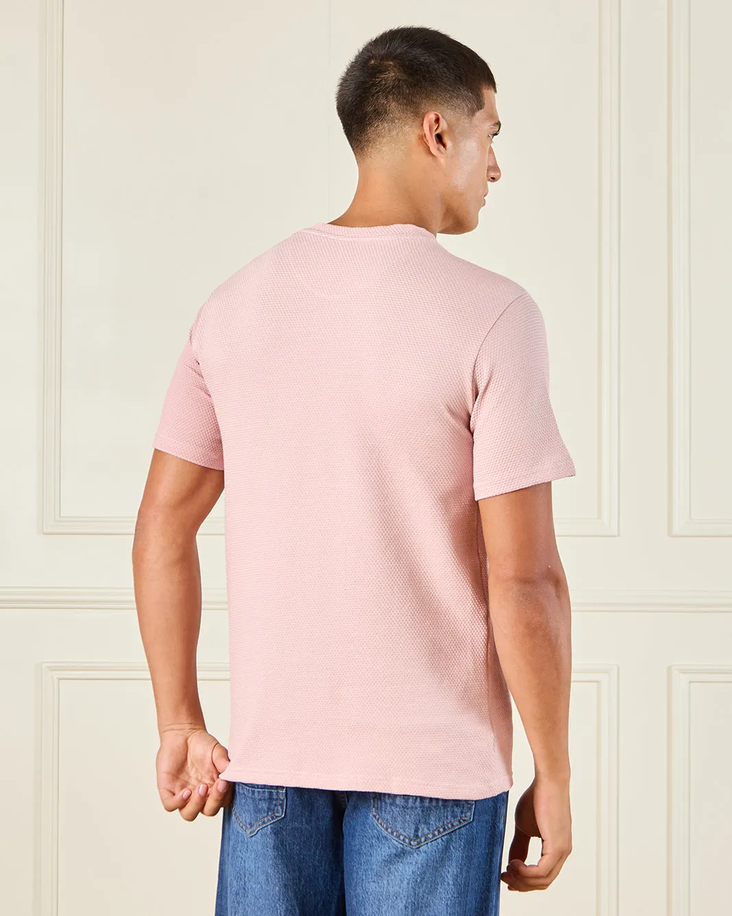 Men Pink Jacquard T-Shirt sold by Redtag product image thumbnail 3