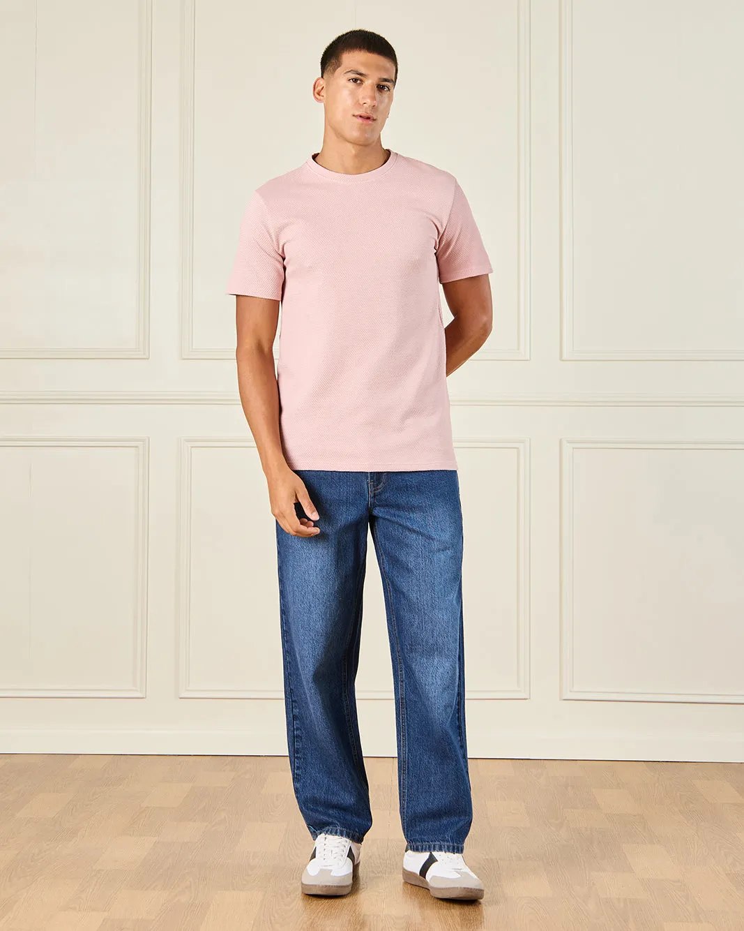 Men Pink Jacquard T-Shirt sold by Redtag product image thumbnail 2