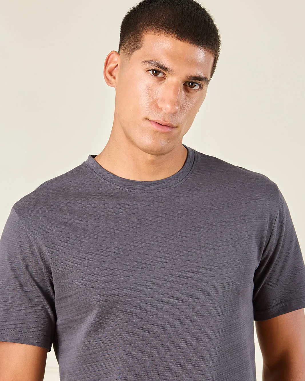 Men Grey Jacquard T-Shirt sold by Redtag product image thumbnail 4