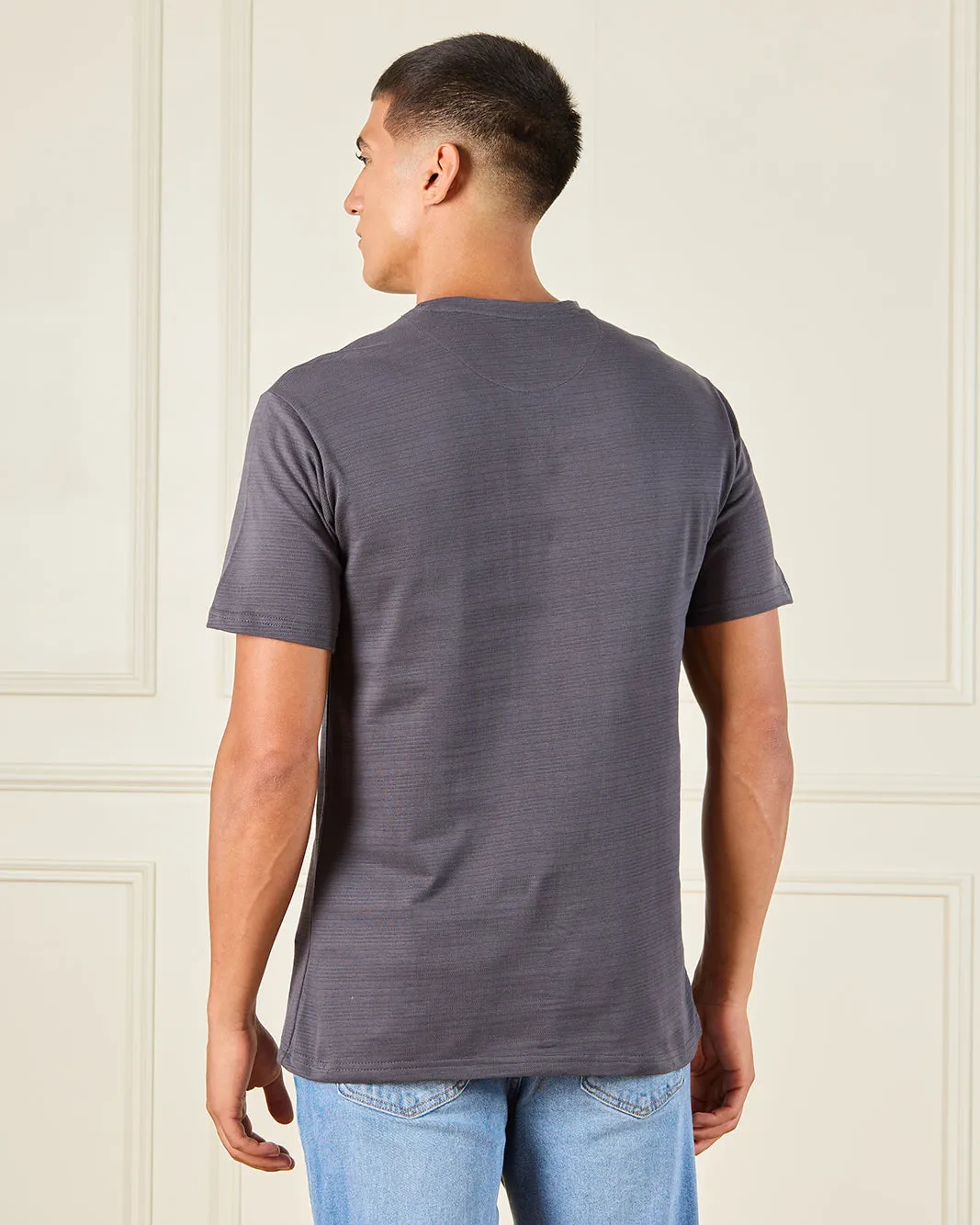 Men Grey Jacquard T-Shirt sold by Redtag product image thumbnail 3