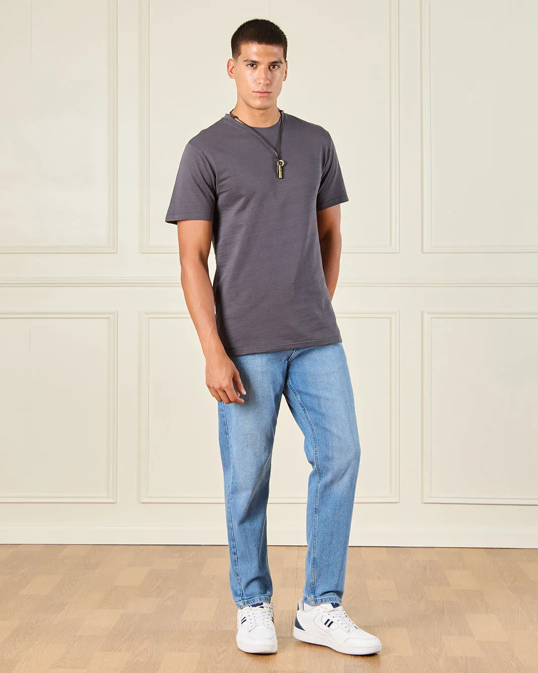 Men Grey Jacquard T-Shirt sold by Redtag product image thumbnail 2