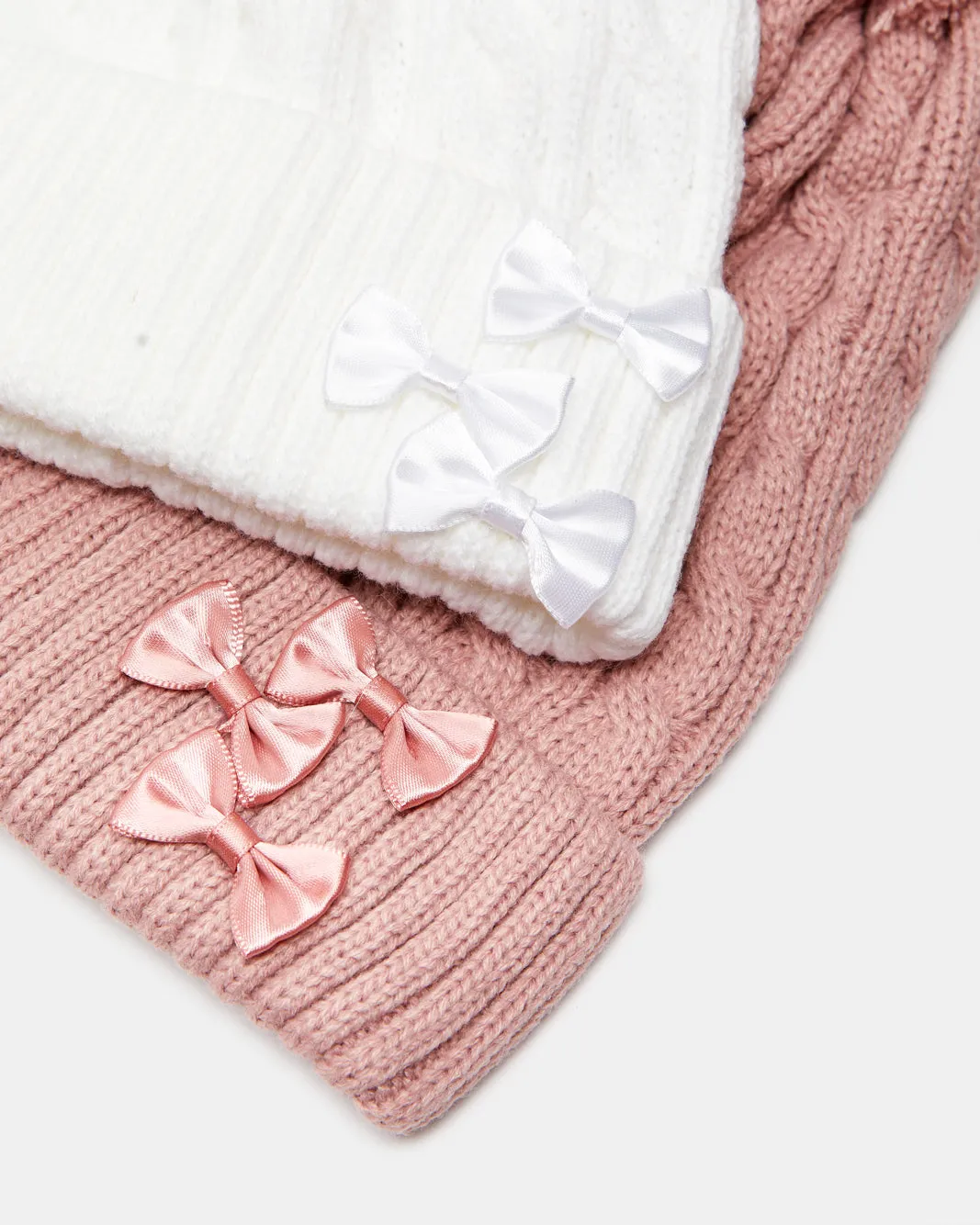 Women White And Pink Embellished Knitted Cap Set Of 2 sold by Redtag product image thumbnail 3
