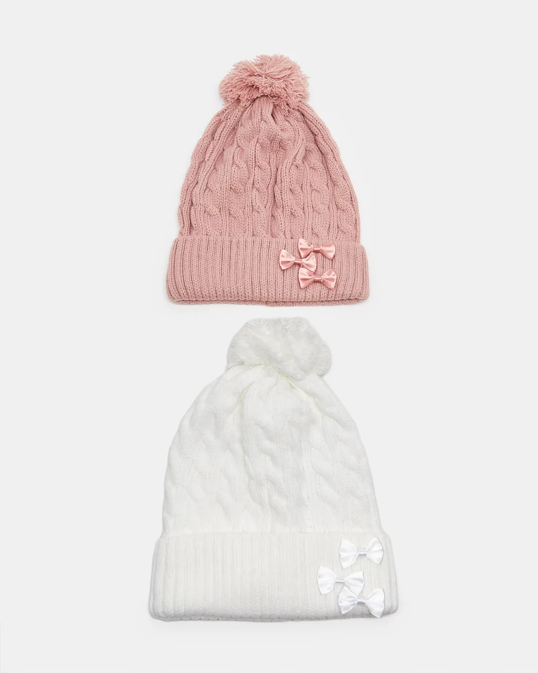 Women White And Pink Embellished Knitted Cap Set Of 2 sold by Redtag