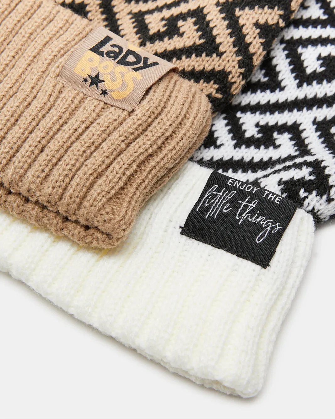 Women Brown And White Embellished Knitted Cap Set Of 2 sold by Redtag product image thumbnail 3