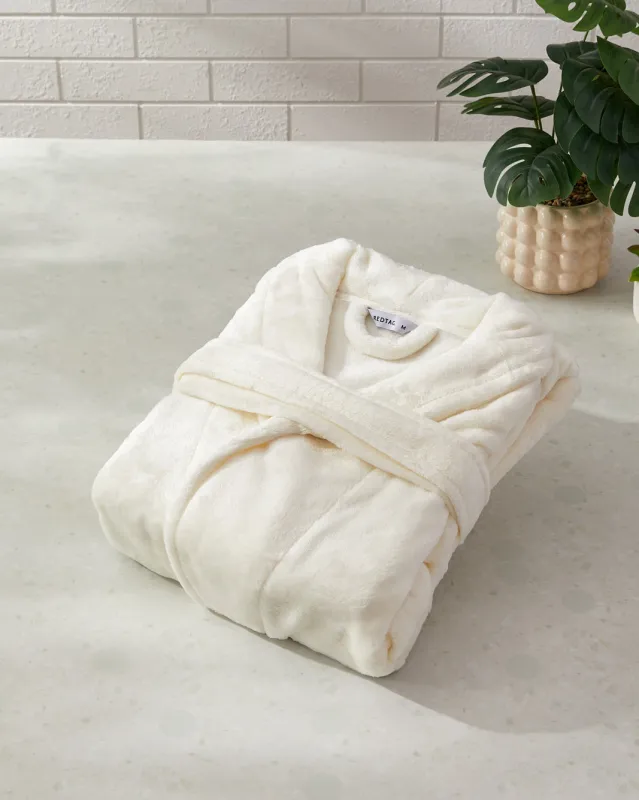 Cream Flannel Bathrobe (M) sold by Redtag