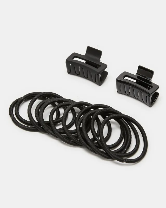 Women Black Hair Claw And Elastic Hair Band Set (Pack of 14) sold by Redtag
