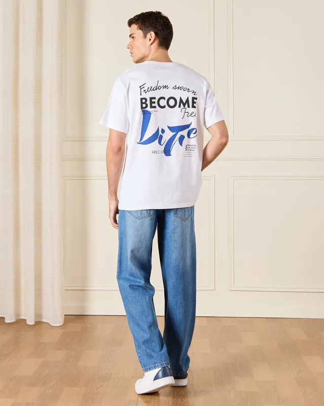 Men White Back Print T-Shirt sold by Redtag
