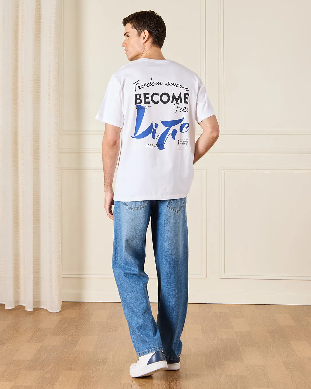 Men White Back Print T-Shirt sold by Redtag