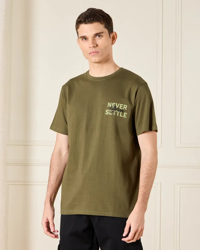 Men Olive Printed T-Shirt sold by Redtag