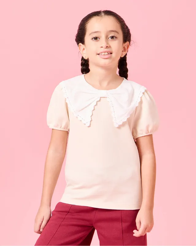 Girls White Embordered Peter pan Collar Blouse sold by Redtag