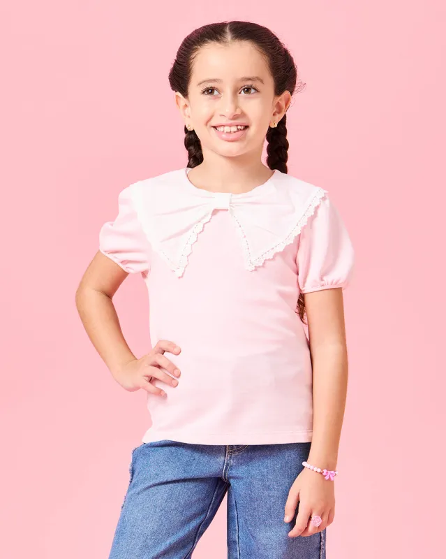 Girls Pink Embordered Peter pan Collar Blouse sold by Redtag
