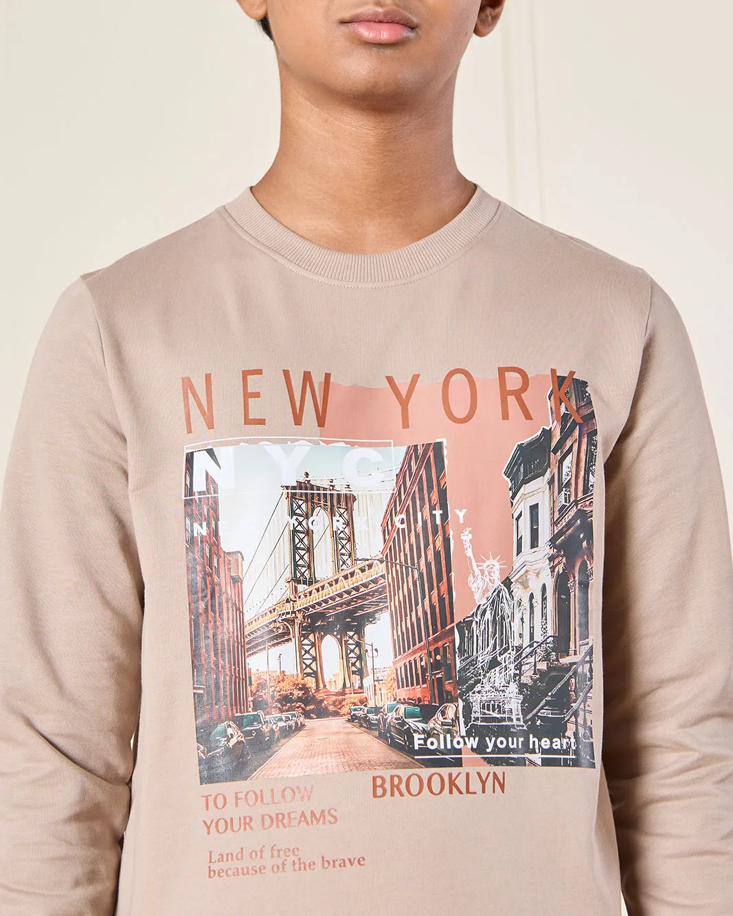 Boys Beige Printed Long Sleeve Sweatshirt sold by Redtag product image thumbnail 4