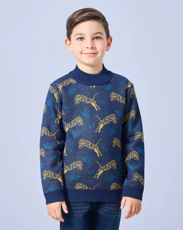Navy All Over Design Bonded Jumper sold by Redtag