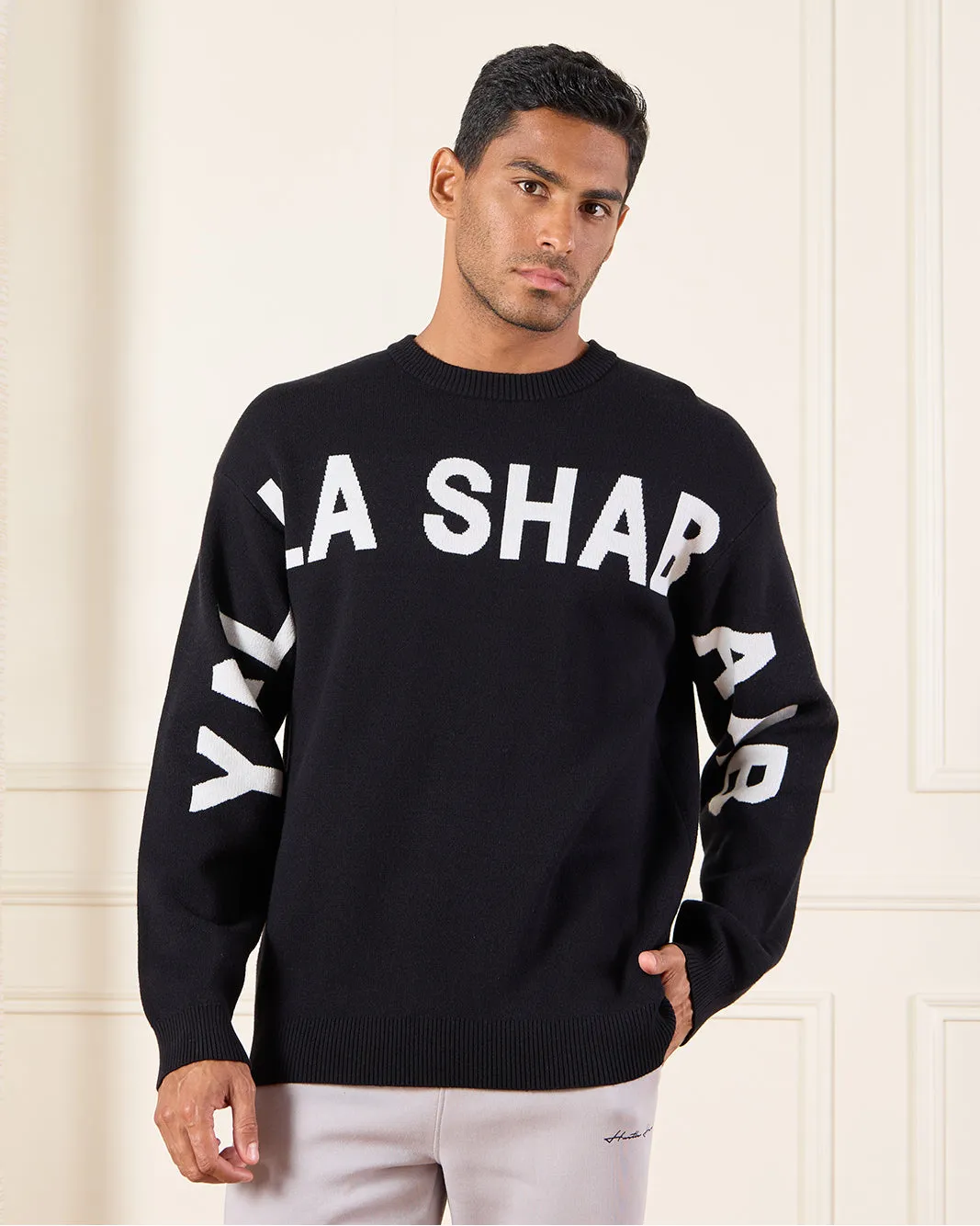 Men Black Printed Sweater sold by Redtag