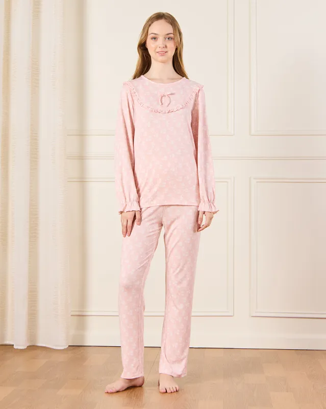 Senior Girls Pink Printed Pyjama Set (2 Piece) sold by Redtag