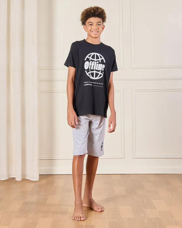 Senior Boys Black And Grey Printed Pyjama Set (2 Piece) sold by Redtag