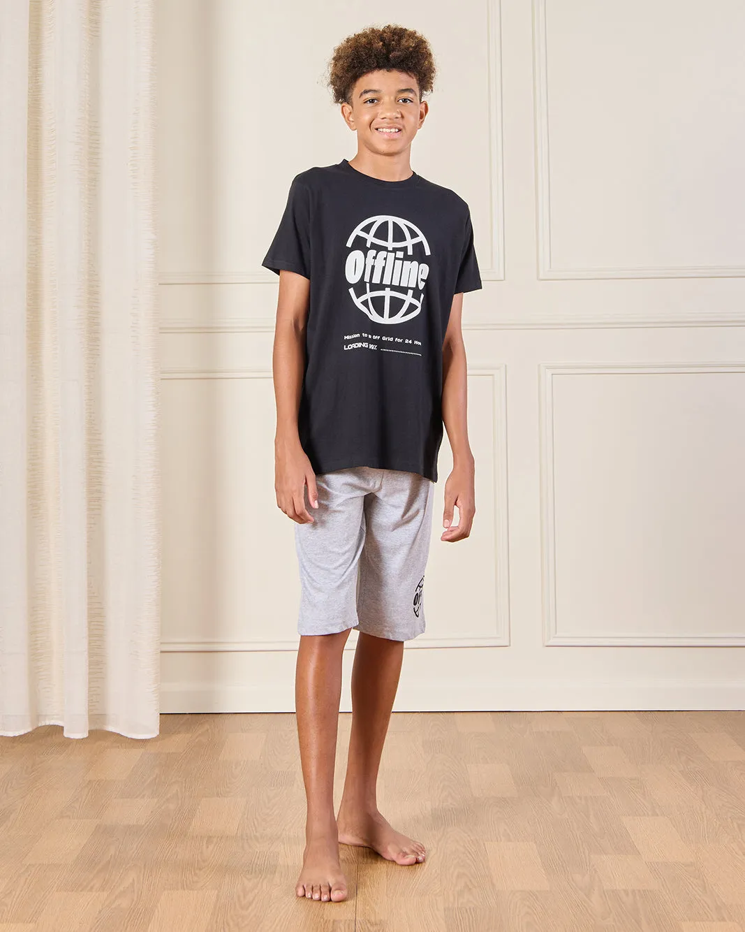 Senior Boys Black And Grey Printed Pyjama Set (2 Piece) sold by Redtag