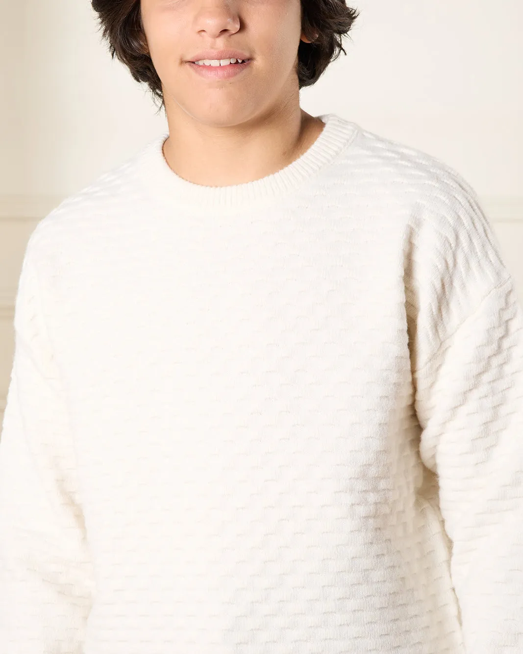 Senior Boys White Textured Pullover sold by Redtag product image thumbnail 4