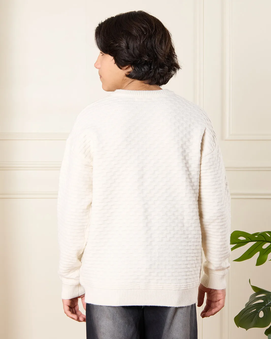Senior Boys White Textured Pullover sold by Redtag product image thumbnail 3