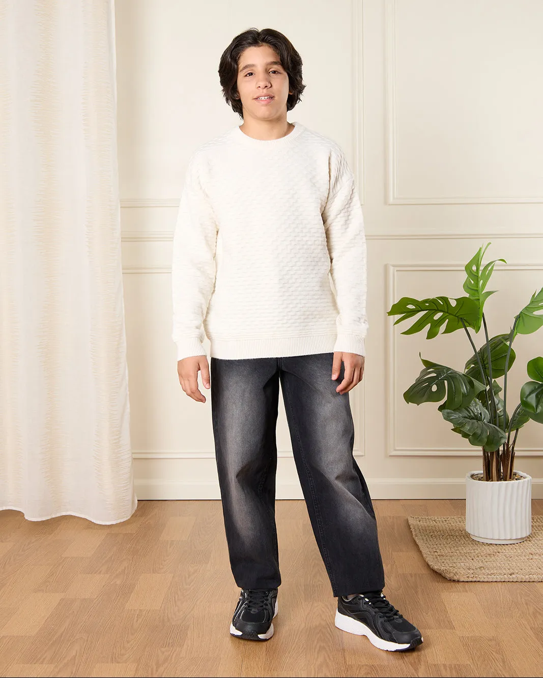 Senior Boys White Textured Pullover sold by Redtag product image thumbnail 2