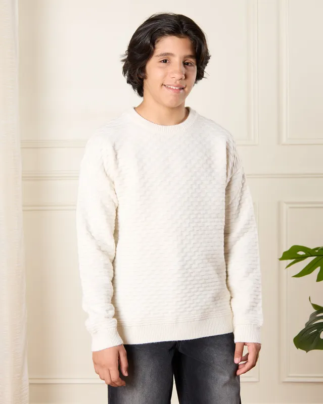 Senior Boys White Textured Pullover sold by Redtag