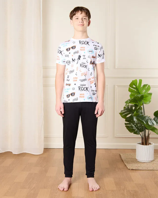Senior Boys White And Black Pyjama Set (2 Piece) sold by Redtag