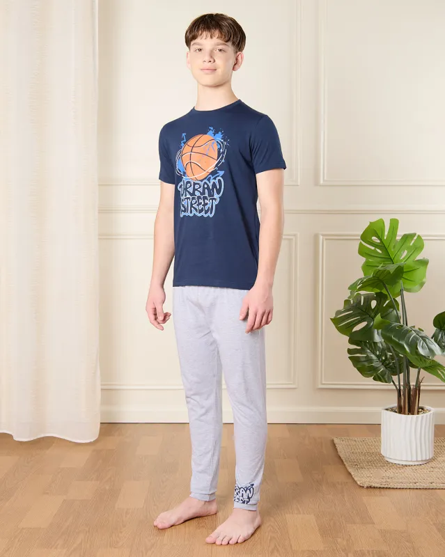 Senior Boys Navy Urban Street Print Pyjama Set (2 Piece) sold by Redtag