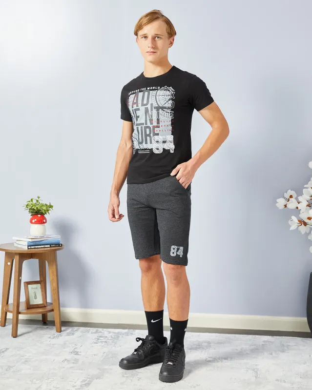 Senior Boys Black And Charcoal Printed Casual Set (2 Piece) sold by Redtag